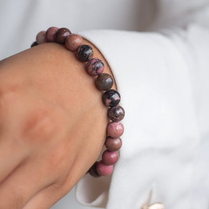 Rhodonite Beads Bracelet - 8mm | Attract love in general and promotes inner Peace