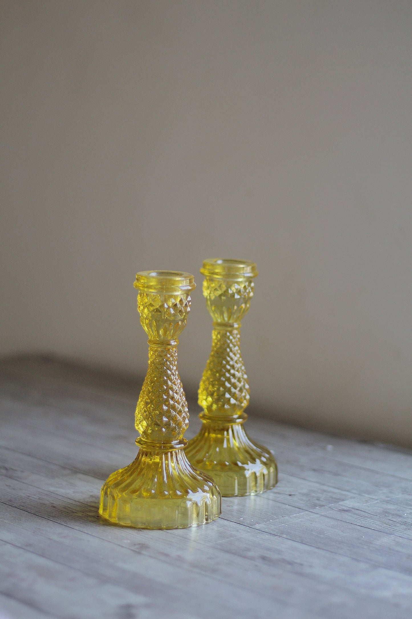 Yellow Vintage Glass Candle Holder