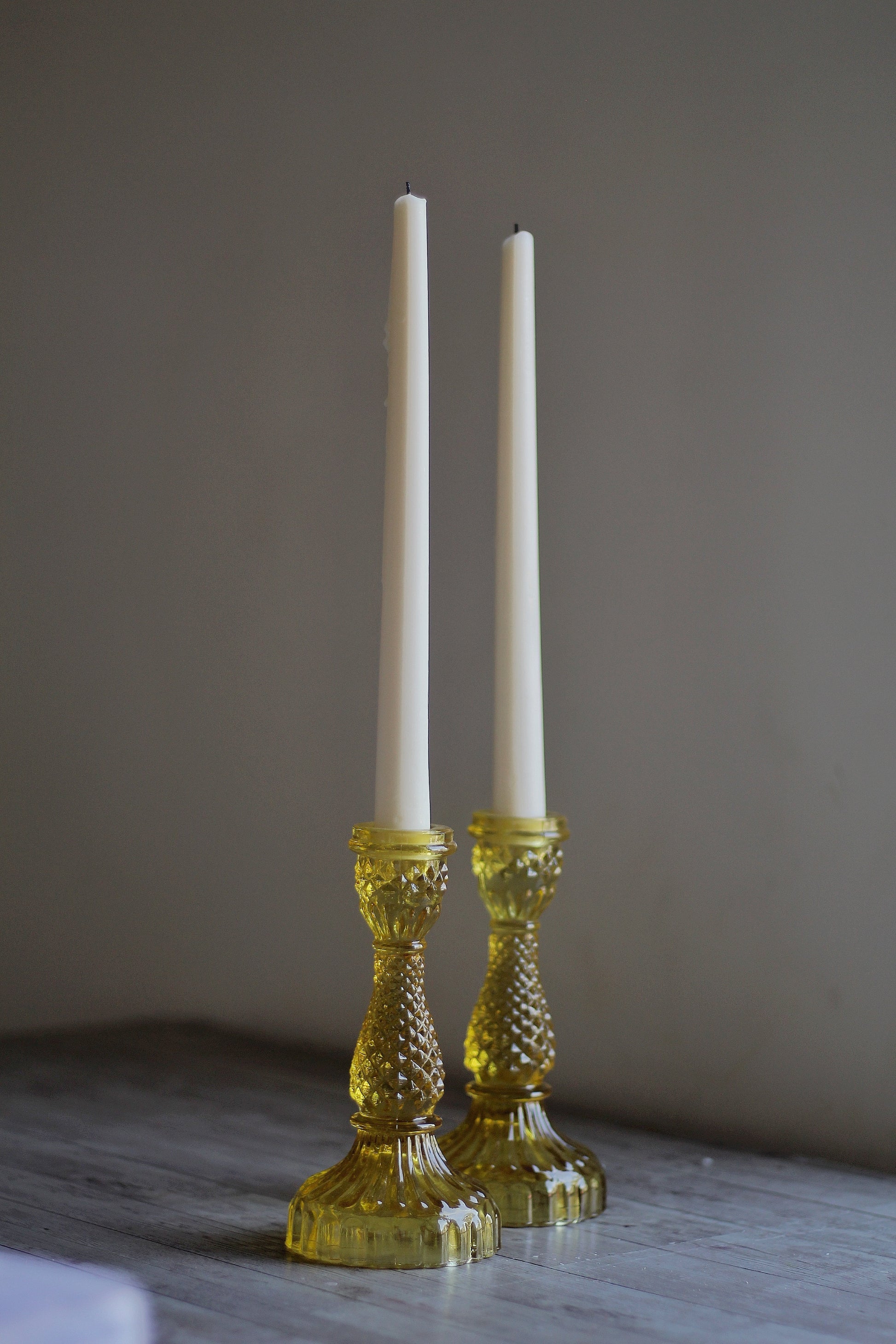 Yellow Vintage Glass Candle Holder Home Decor