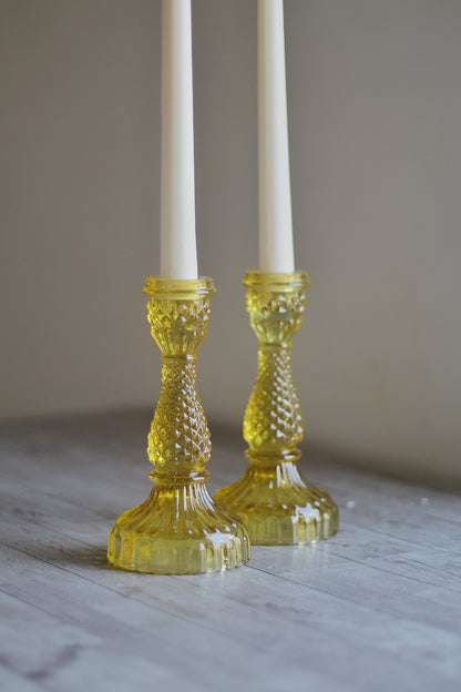 Yellow Vintage Glass Candle Holder Home Decor