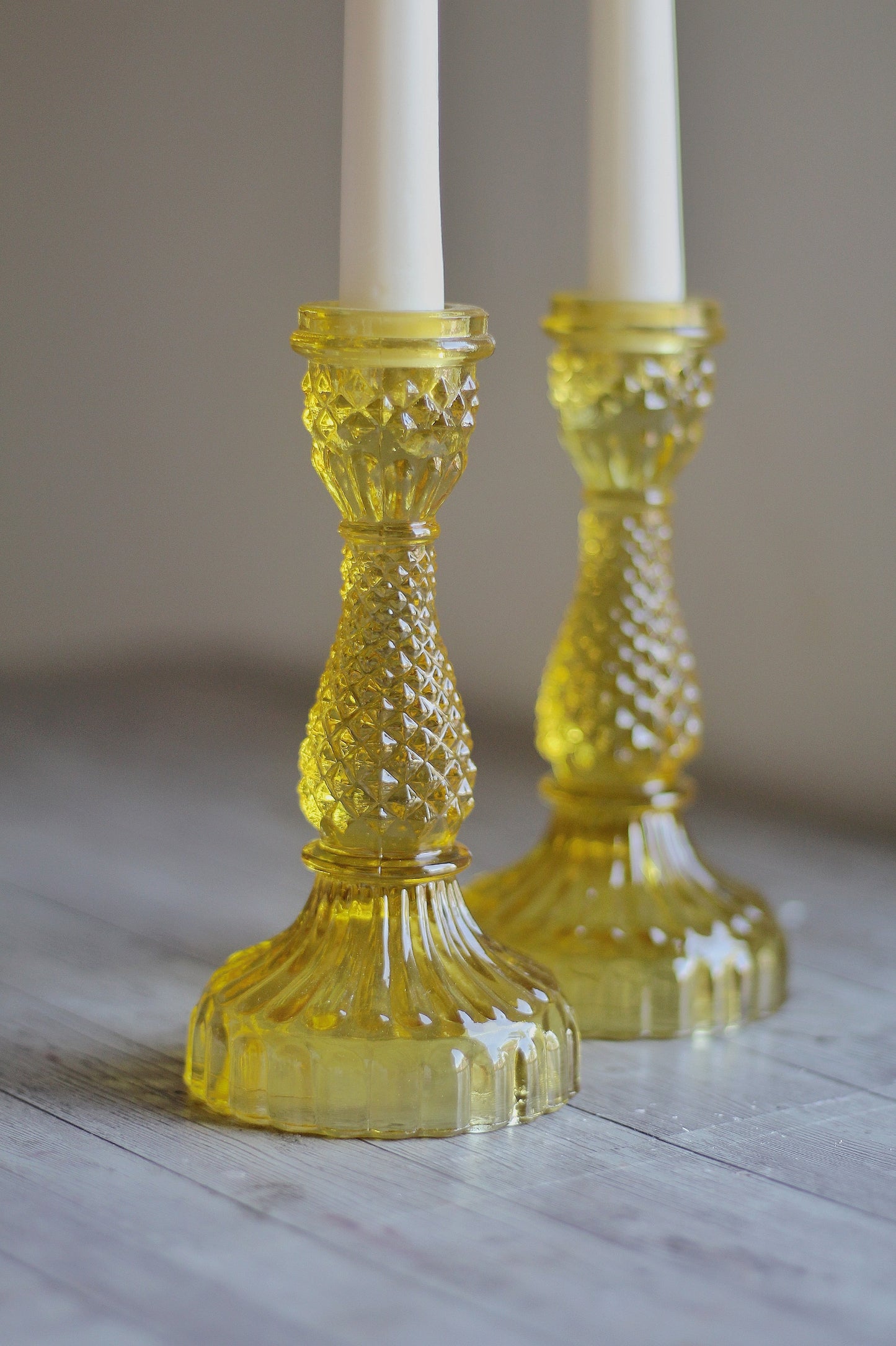 Yellow Vintage Glass Candle Holder