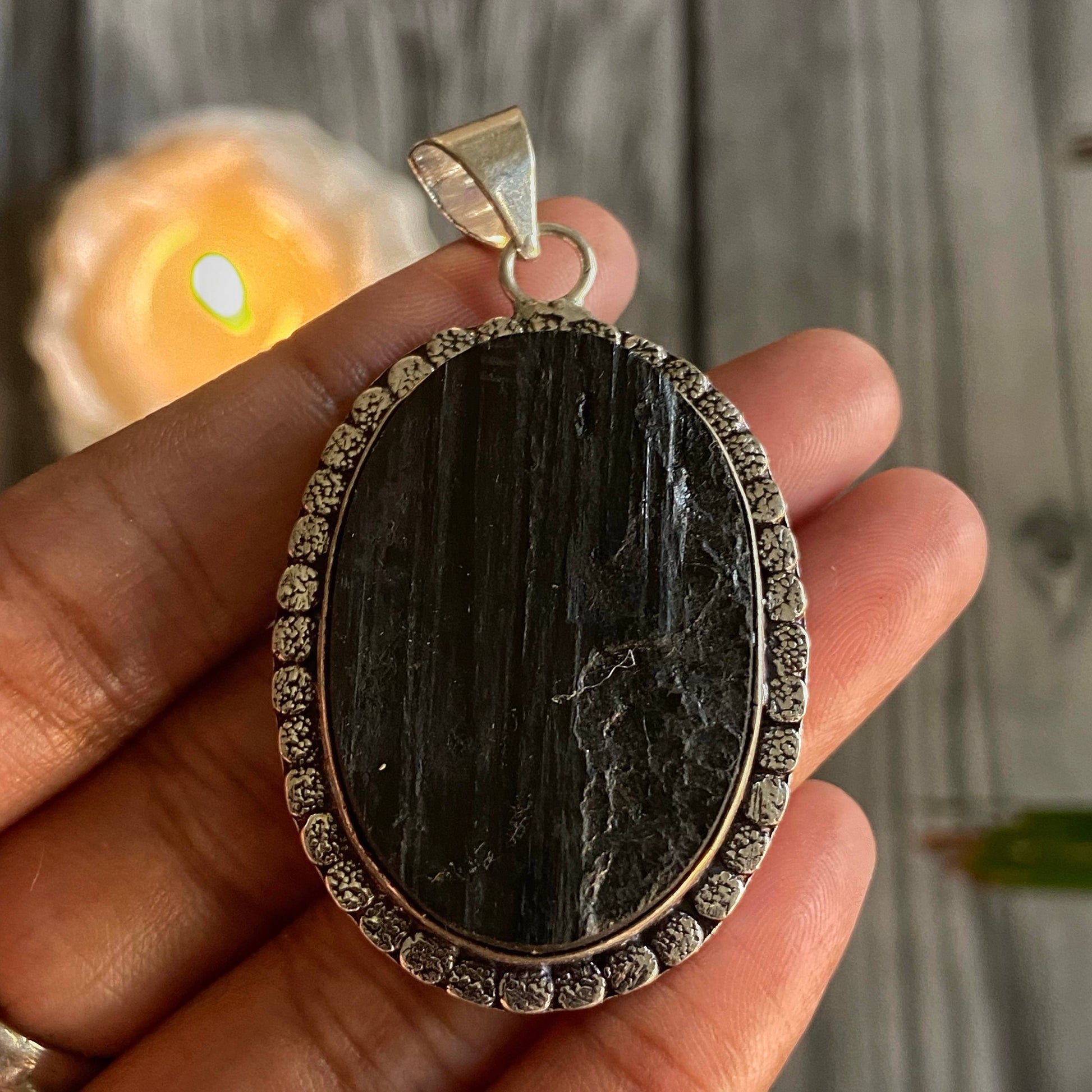 Black Tourmaline Pendant With Cord Crystal & Stones