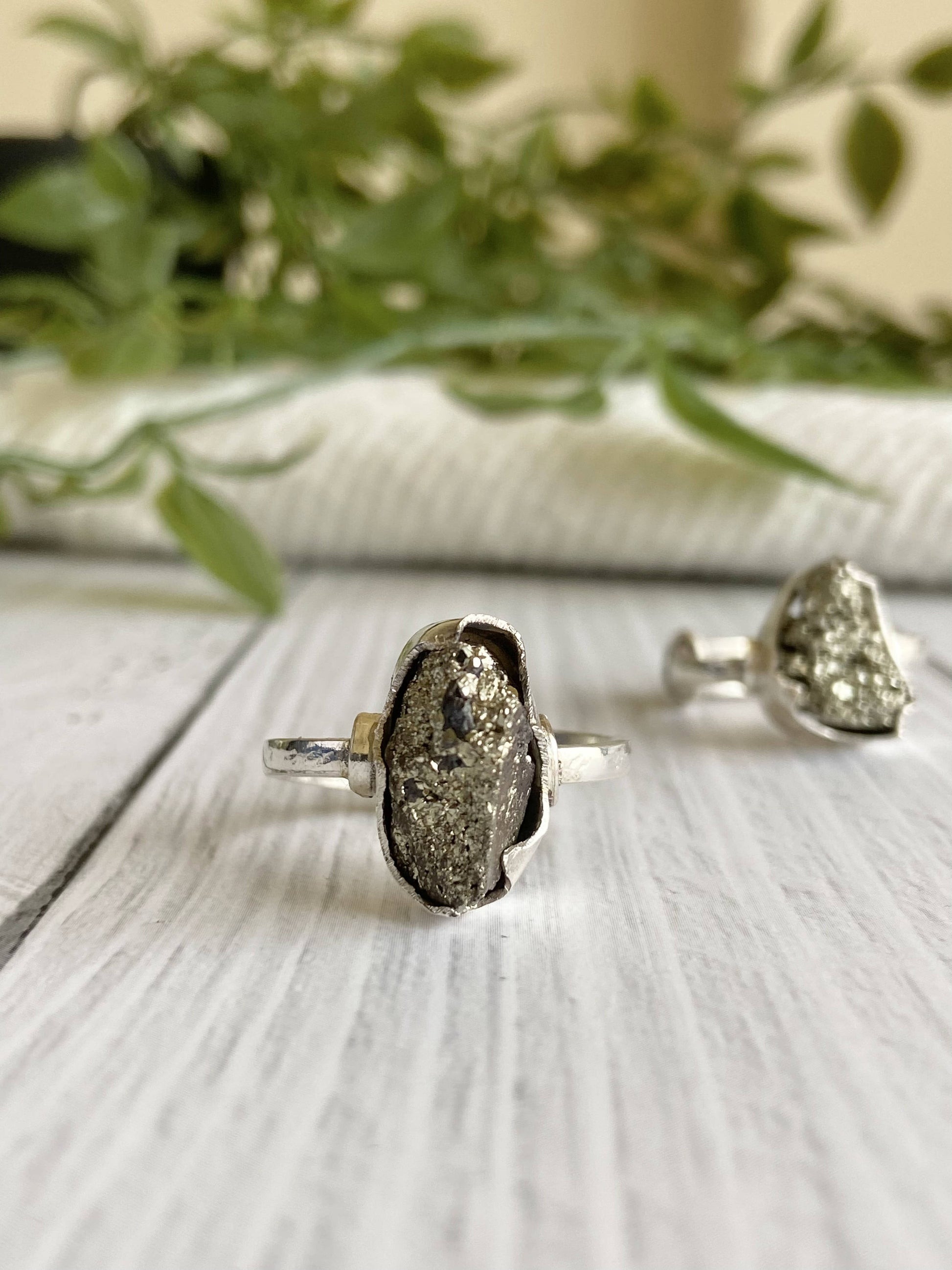 Raw Pyrite Fine Silver Ring | Financial Abundance & Protection Adjustable Crystal Jewellery