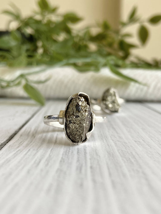 Raw Pyrite Fine Silver Ring | Financial Abundance & Protection Adjustable Crystal Jewellery