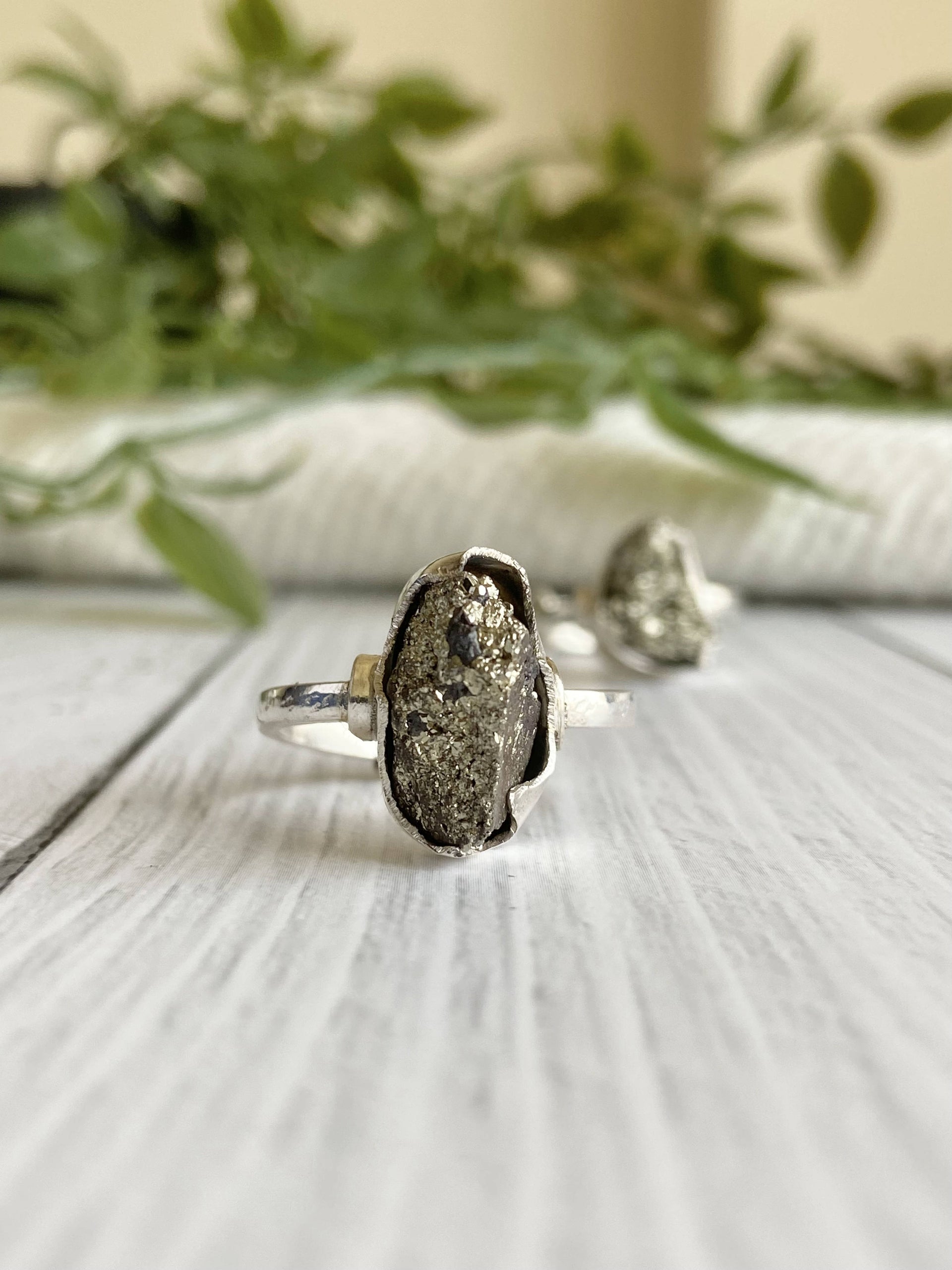 Raw Pyrite fine Silver Ring Financial Abundance Protection