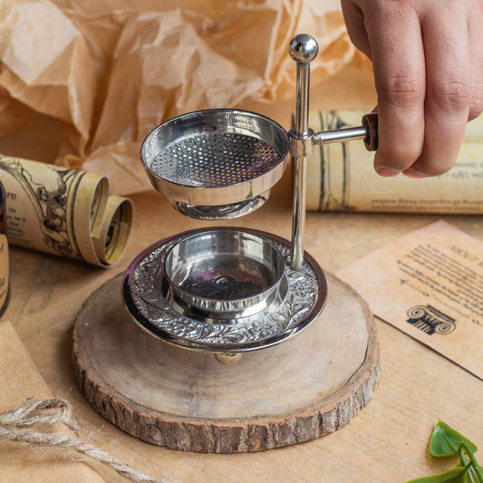 Silver Finish Incense Holder with wooden handle