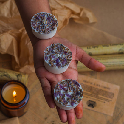 Lavender buds + Amethyst + Scented Soy Wax Tealight Refill Candles- Set of 8 | Available in Glass Container & Refill