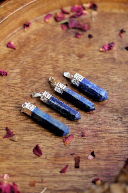 Lapis Lazuli Pencil Pendant With Black Cord Crystal