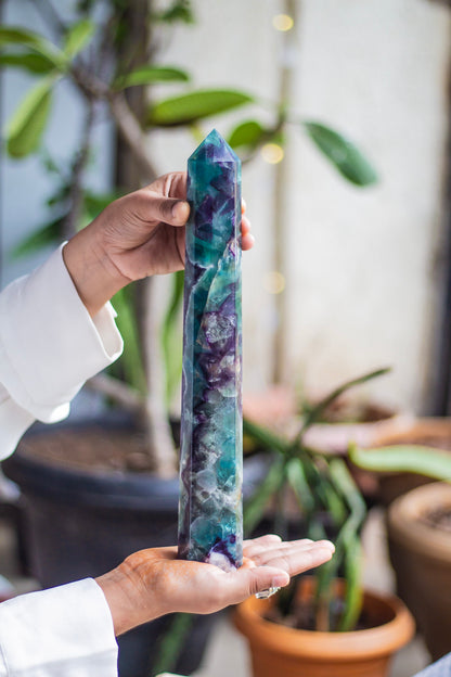 Multi fluorite XXL Six facet Tower - 1.1 Kg | Clarity, Emotional Healing & Spiritual Growth