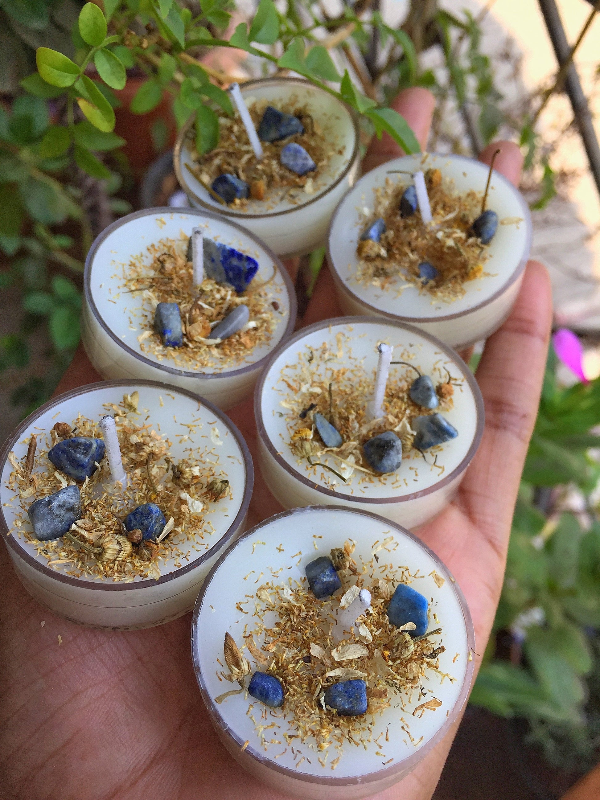 Scented Tea Light Candles Set Of 8 - Infused With Chamomile And Lapiz Lazuli Candle