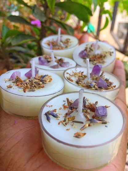 Scented Tea Light Candles - Infused With Lavender & Amethyst Set Of 8 Candle