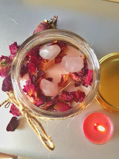 Tea Rose Crystal Heaven Candle - 200Gm | Wooden Wick