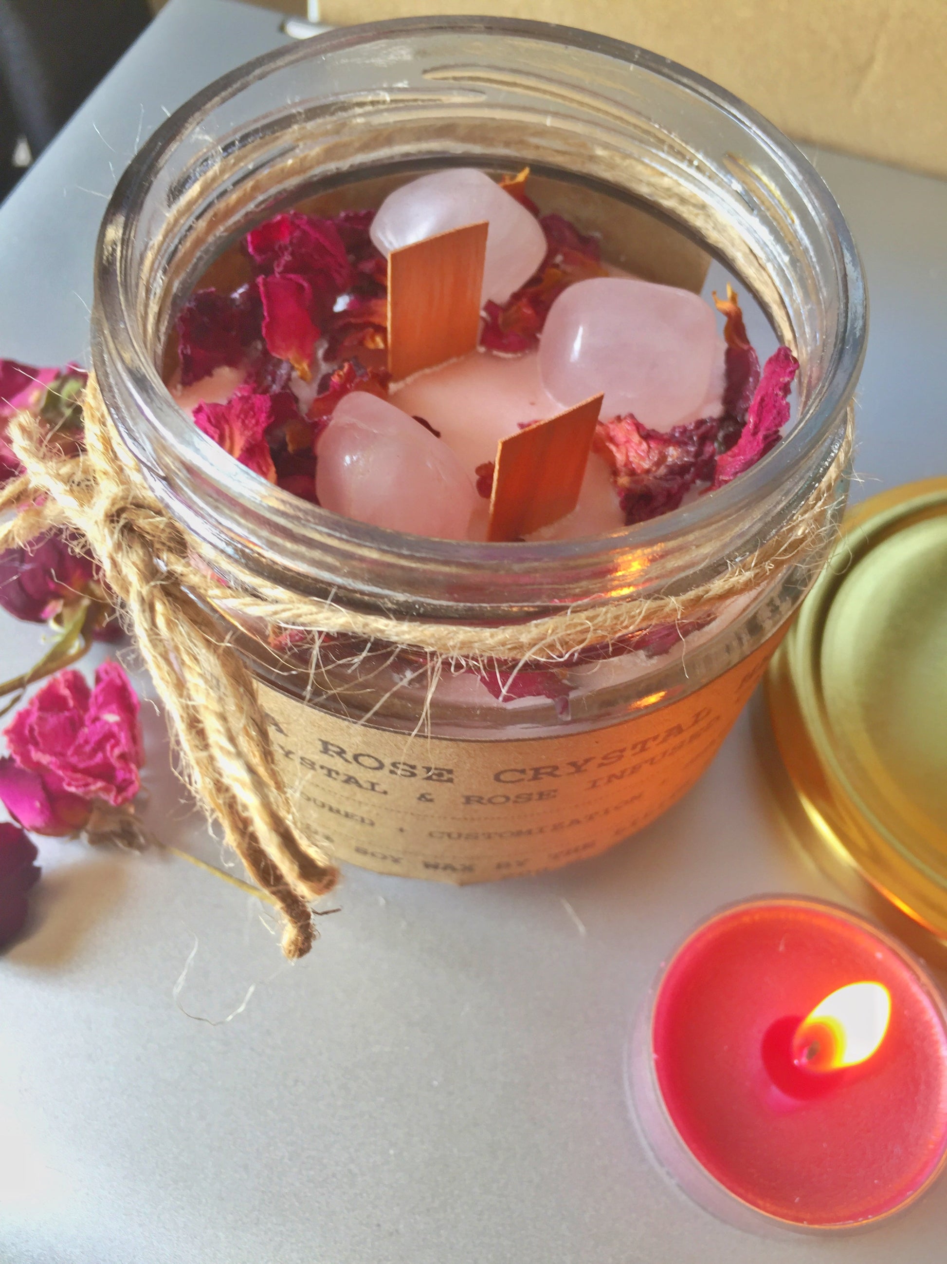 Tea Rose Crystal Heaven Candle - 200Gm | Wooden Wick