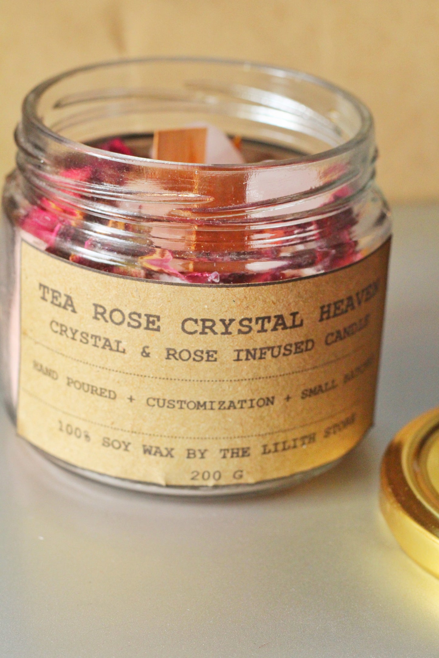 Tea Rose Crystal Heaven Candle - 200Gm | Wooden Wick