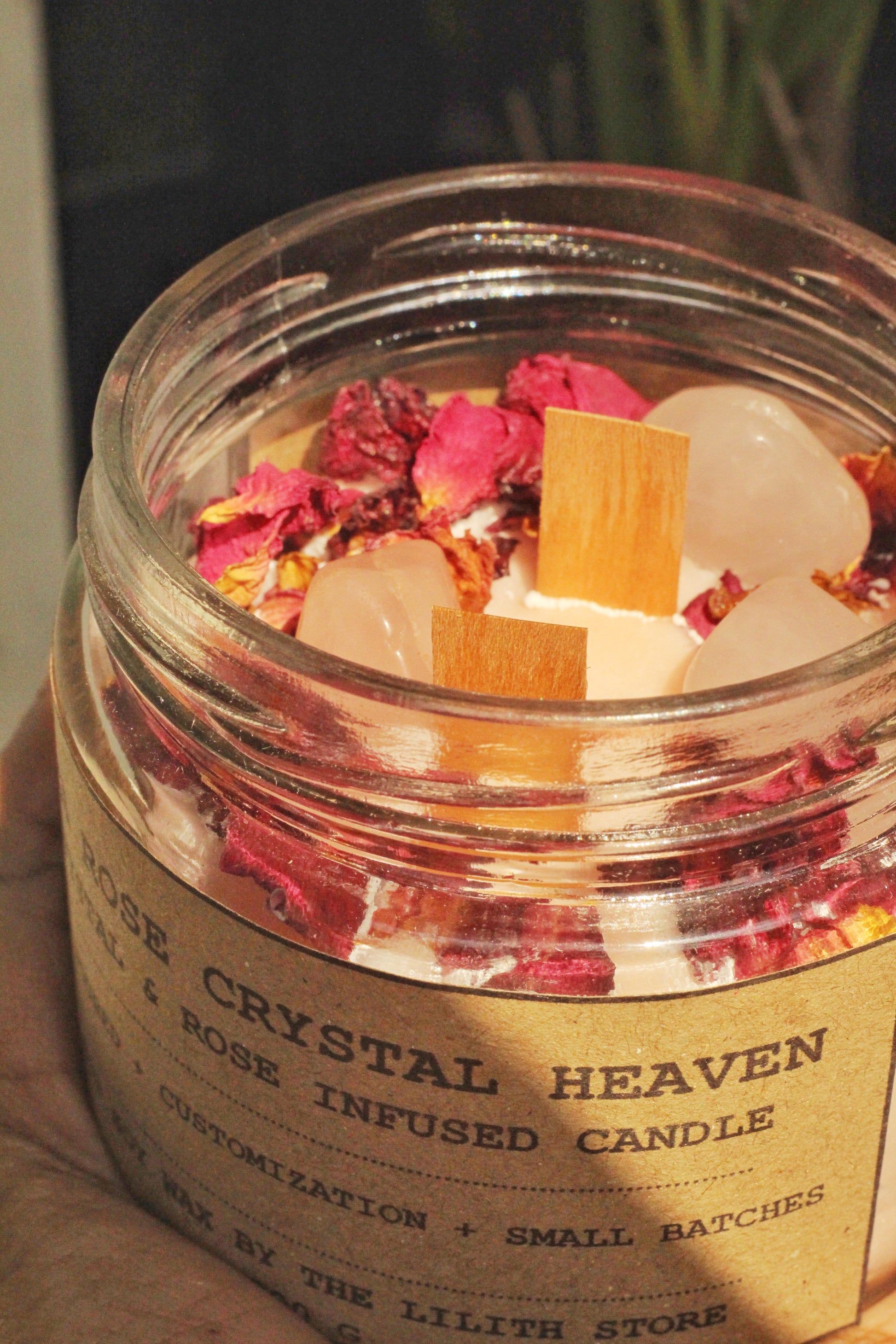 Tea Rose Crystal Heaven Candle - 200Gm | Wooden Wick