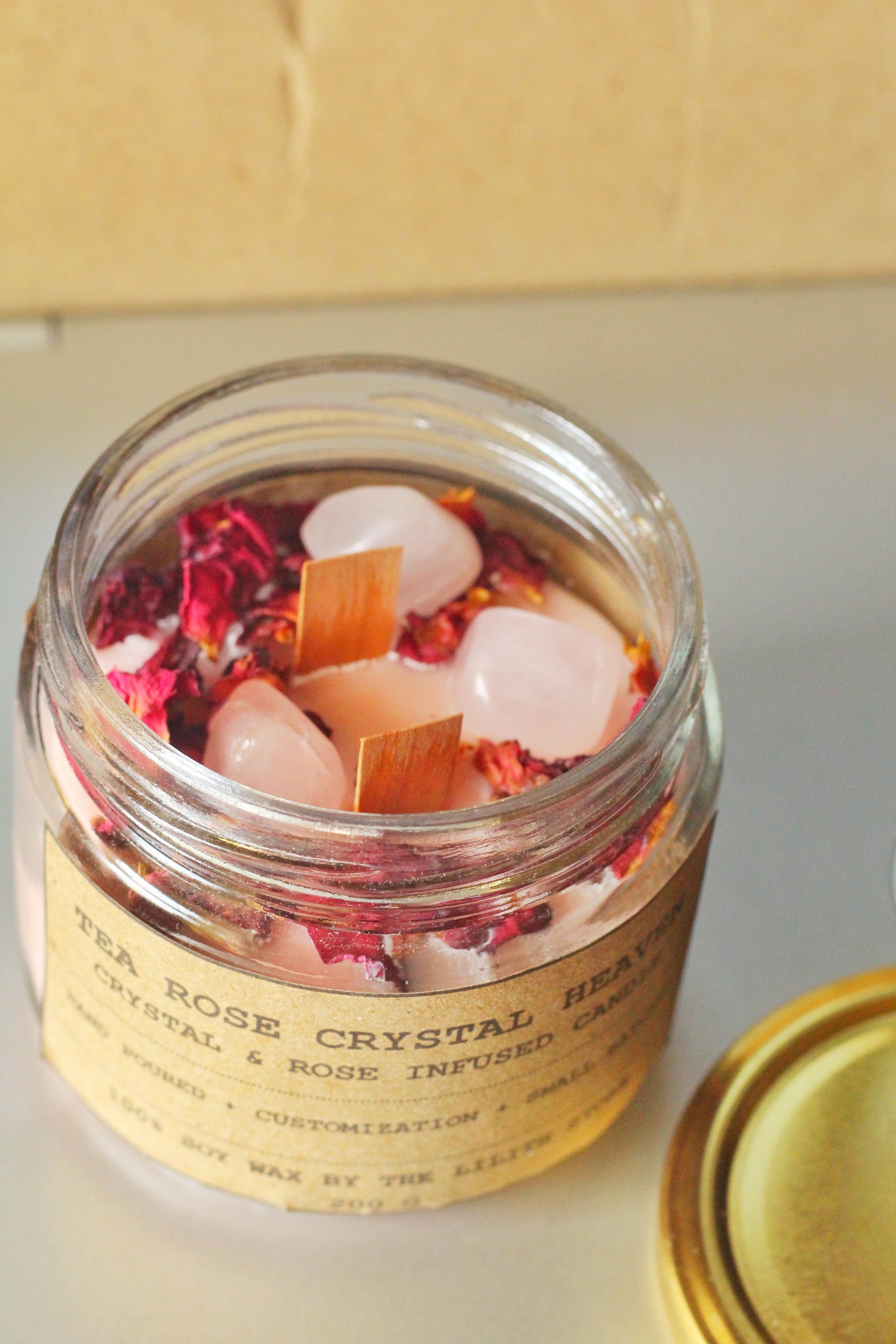 Tea Rose Crystal Heaven Candle - 200Gm | Wooden Wick