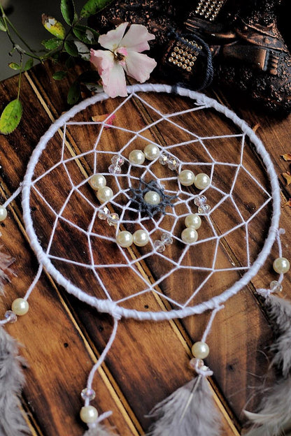 Off White Dream Catcher With Pearl Work Other Metaphysical Supplies