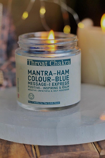 Throat Chakra Scented Candle With Crystal Tumble -Soy Wax - 100 G