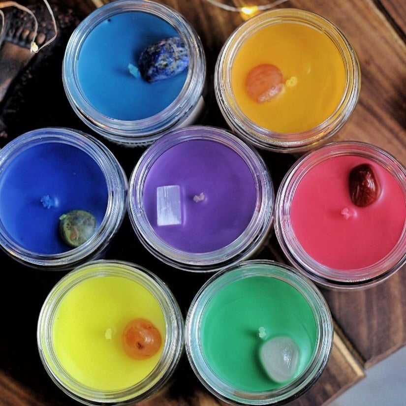 Seven Chakra Scented Candle With Crystal - Set Of 7 Soy 100 G