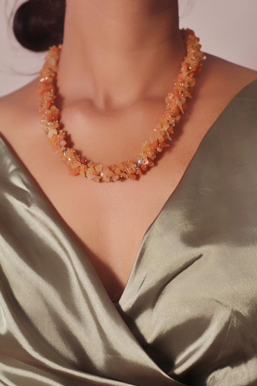 Orange Carnelian Chips Necklace | Crystal Jewellery Gift For Her