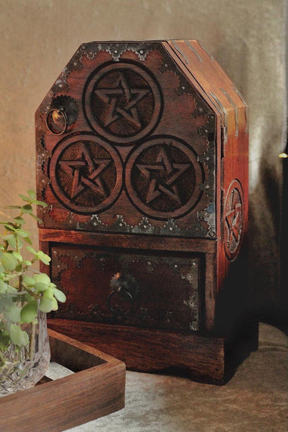 Hand Crafted Pentacle Herb Chest Altar Box Wiccan Altarware |