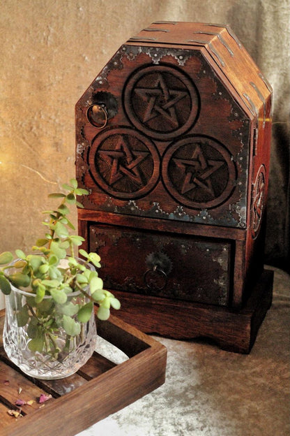 Hand Crafted Pentacle Herb Chest Altar Box Wiccan Altarware |