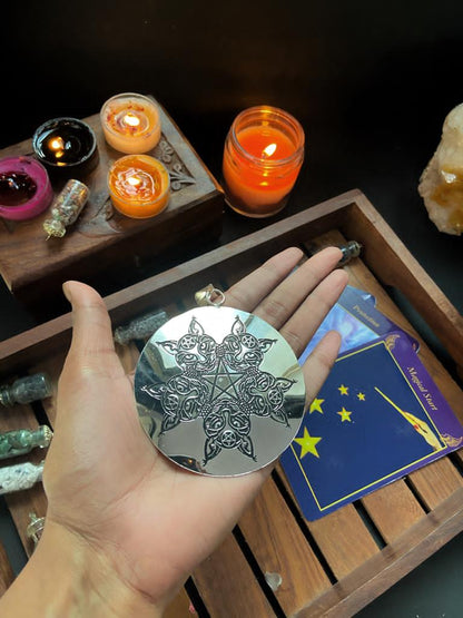 Pentagram With Wolf Symbol Crystal & Stones