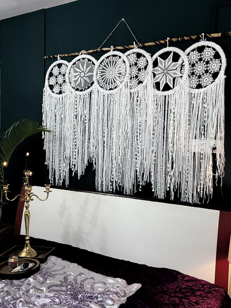 White Dreamcatcher | Giant Fur Thread Dreamcatcher With 6 Individual Rings