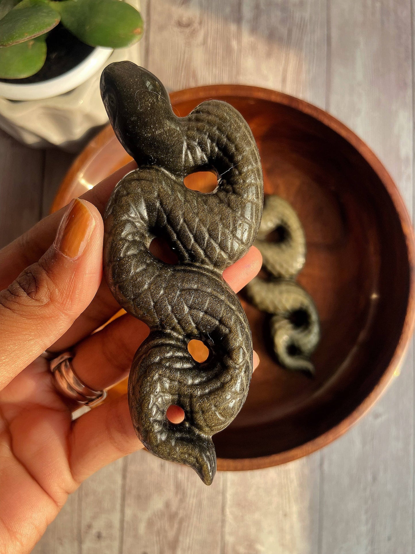 Gold Obsidian Snake Carving Crystal & Stones